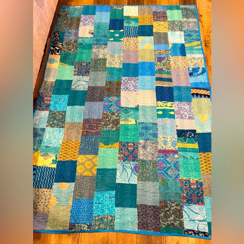 Patchwork Quilt in Blue and Green Tones